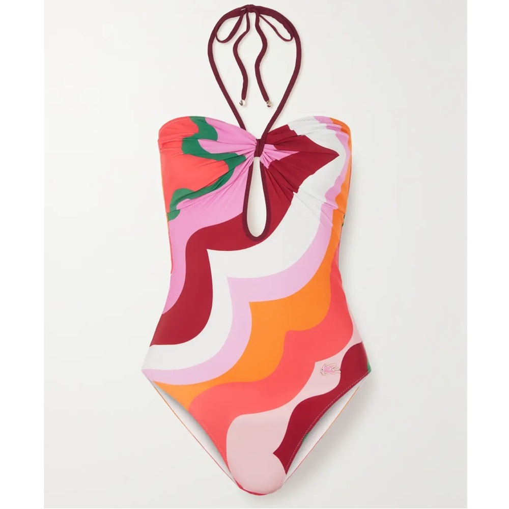 NWT Etro Cutout Printed Halter One Piece, Size 8